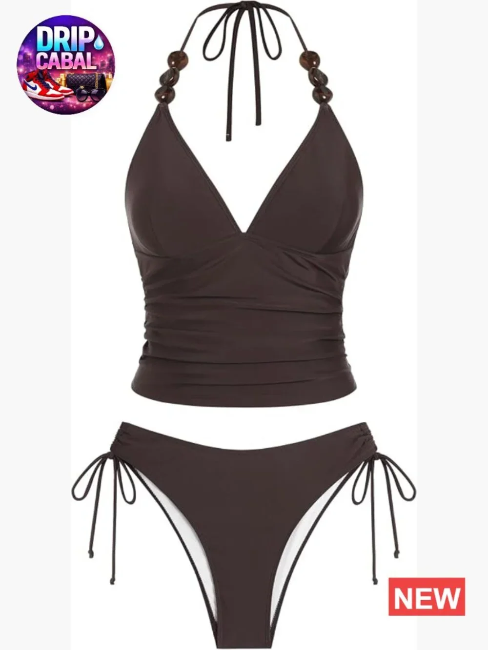 V Neck Spaghetti Strap Tankini Set with Tummy Control